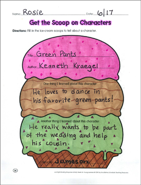 Get the Scoop on Characters: Reading Response Graphic Organizer by