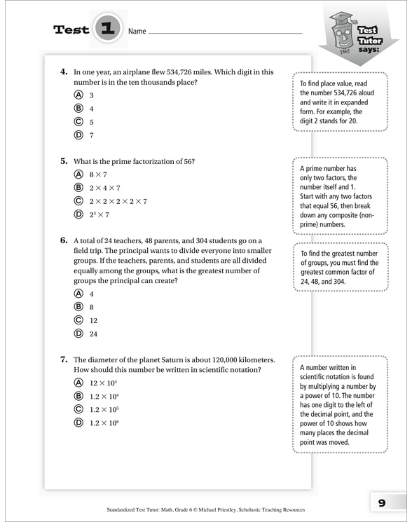 Standardized Test Tutor Math Grade 6 By Michael Priestley