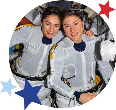 Astronauts Christina Koch (right) and Jessica Meir (left)