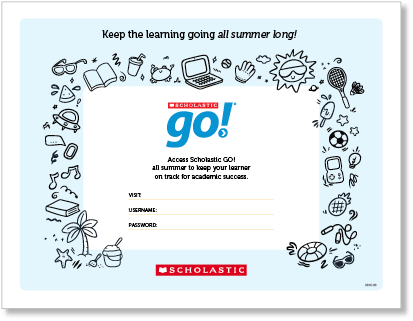 Scholastic GO! summer access certificate