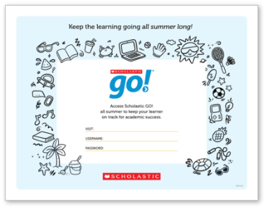 Scholastic GO! summer access certificate
