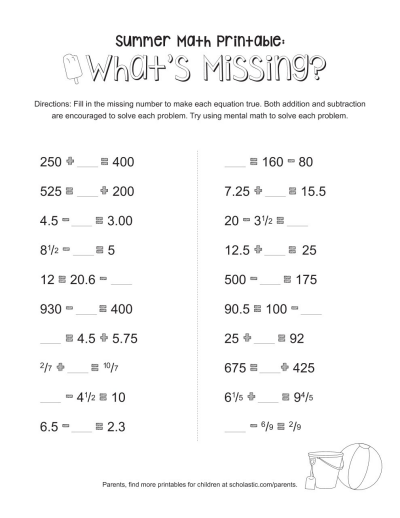 summer math printable what s missing worksheets printables scholastic parents