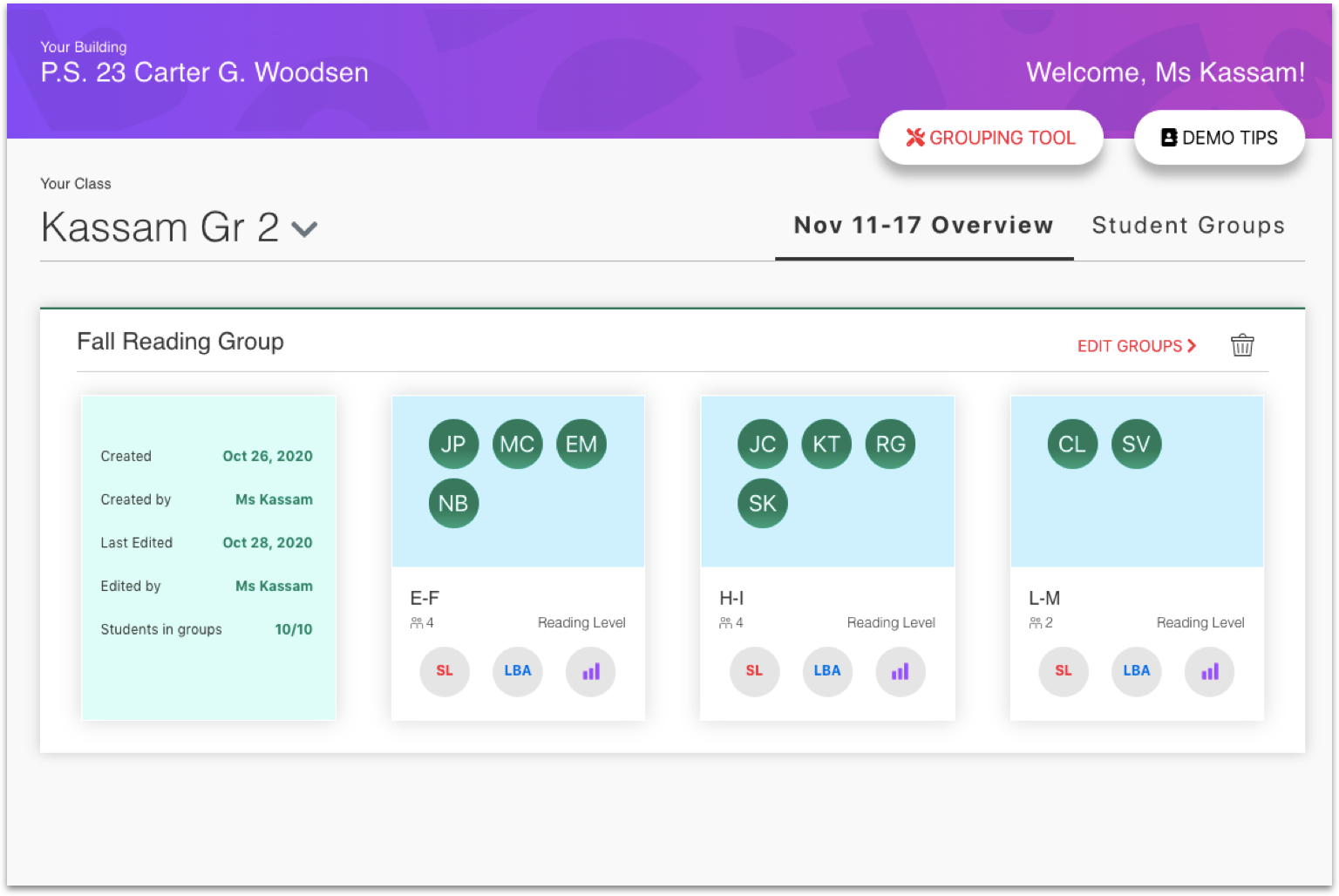 Next Step Guided Reading Assessment Grouping Tool