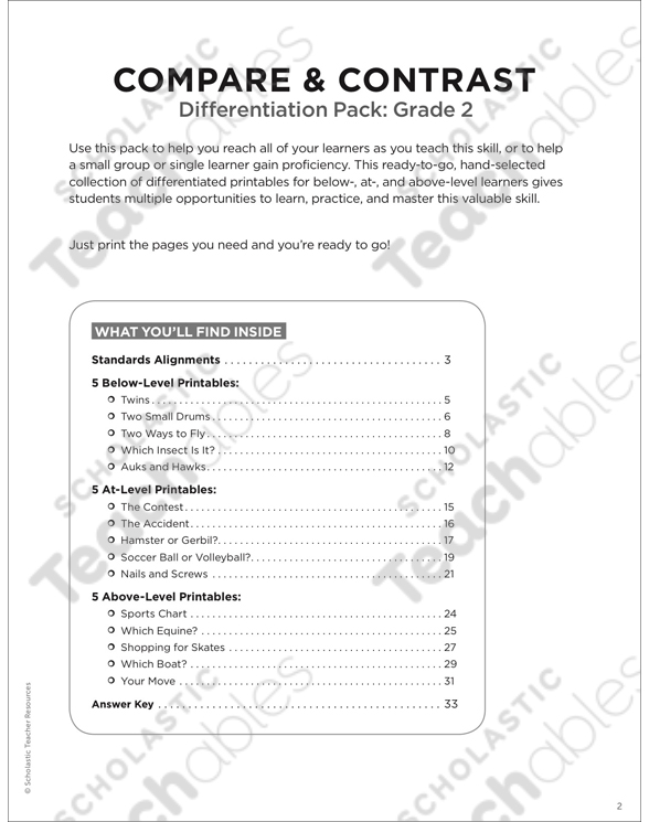 Compare & Contrast Grade 2 Differentiation Pack by