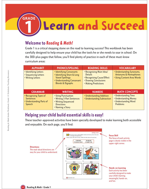 Reading & Math Jumbo Workbook Grade 1 by Virginia Dooley