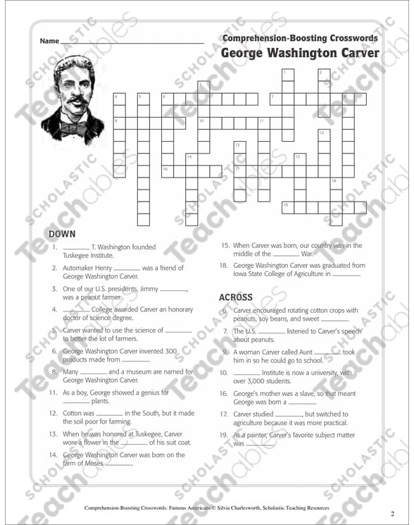 George Washington Carver: Nonfiction Passage Crossword Puzzle by