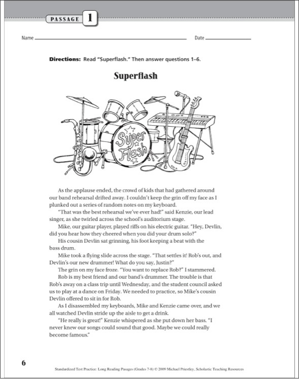 Standardized Test Practice: Long Reading Passages: Grades 7-8 by Michael Priestley