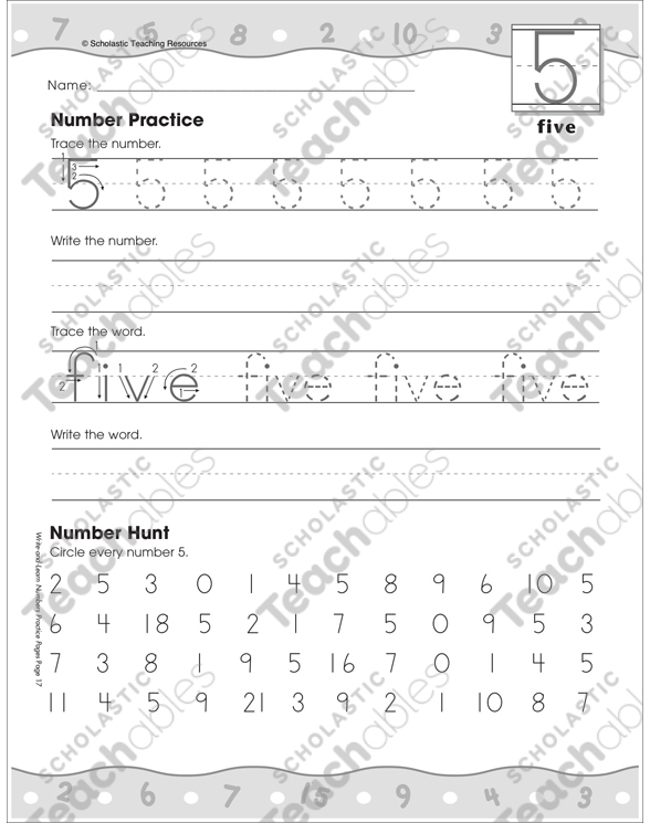 Five: Writing and Recognizing Numbers: Number Practice Page by