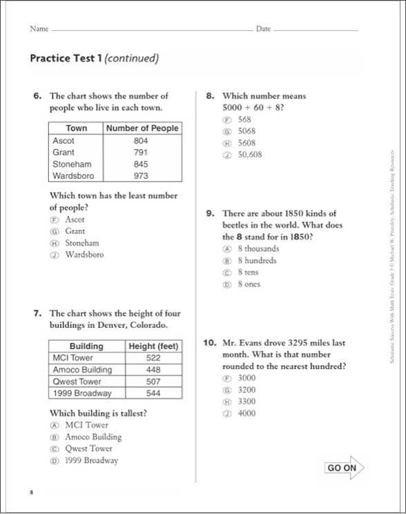 Scholastic Success With Math Tests: Grade 3 Workbook by