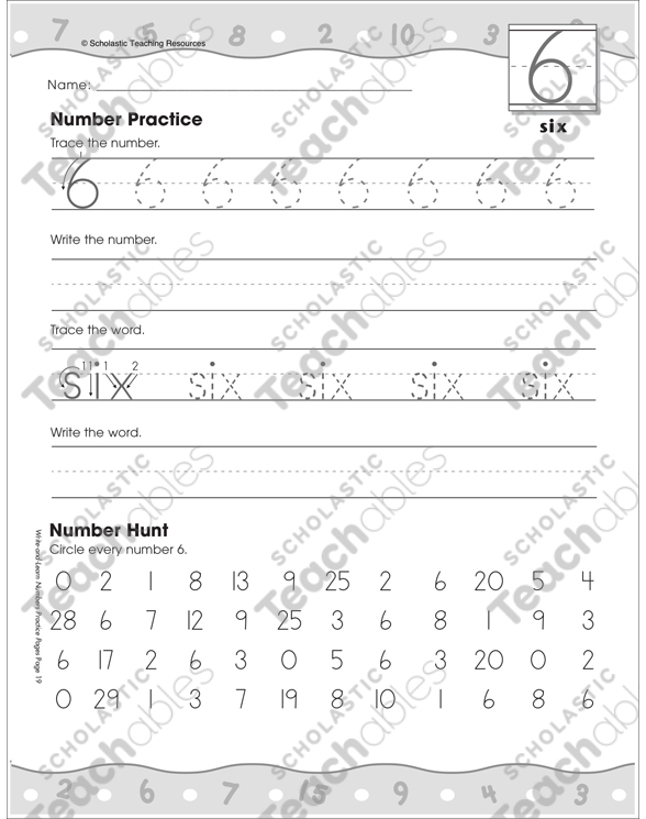Six: Writing and Recognizing Numbers: Number Practice Page by