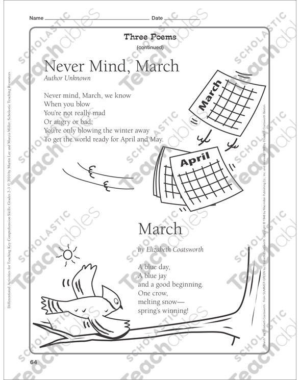 Three Poems (Poetry): Differentiated Comprehension Activity - Grades 2-3 by