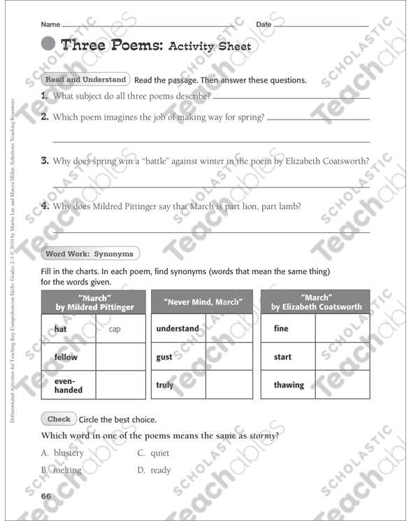 Three Poems (Poetry): Differentiated Comprehension Activity - Grades 2-3 by