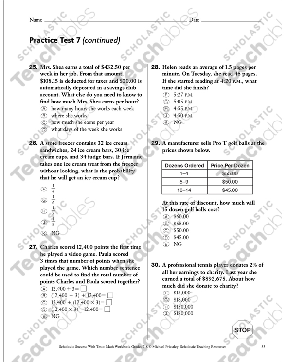 Problem solving practice test 7 math skills grade 7 8 by