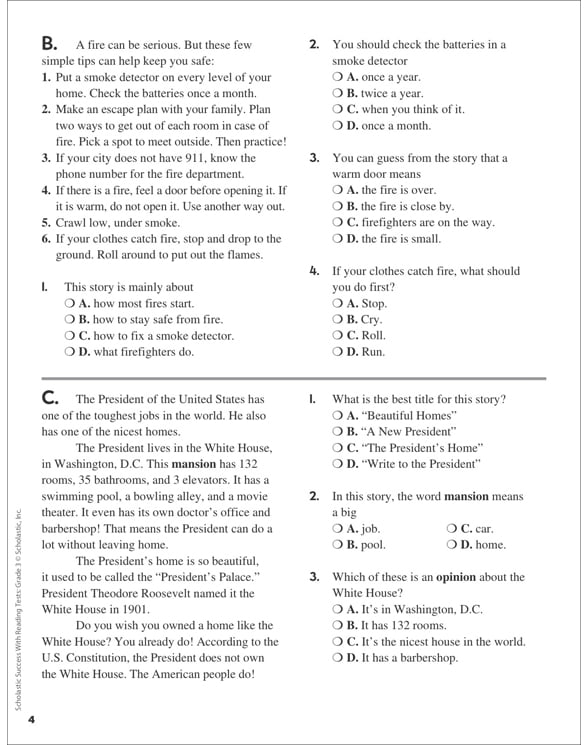 Scholastic Success With Reading Tests: Grade 3 Workbook by