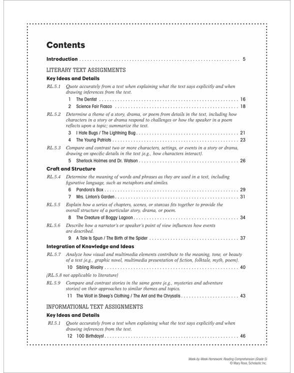 Week-by-Week Homework: Reading Comprehension Grade 5 by Mary C Rose