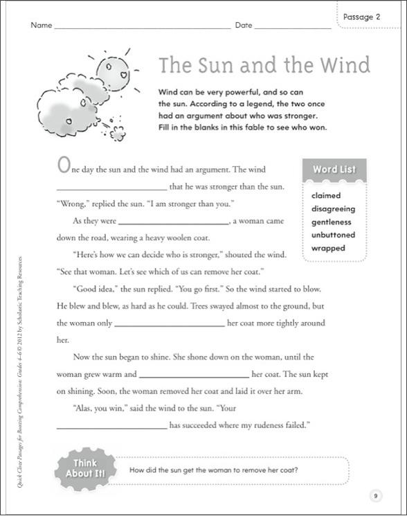 Quick Cloze Passages for Boosting Comprehension: Grades 4-6 by