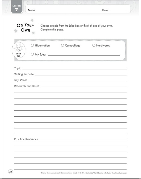 Writing Lessons To Meet the Common Core: Grade 5 by Linda Ward Beech