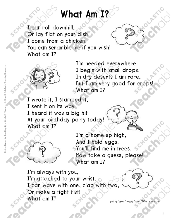 What Am I? (Dolch Nouns and Adjectives): Sight Words Poem by