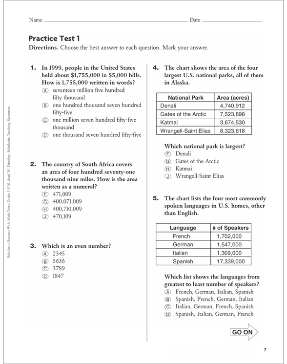 Scholastic Success With Math Tests: Grade 5 Workbook by