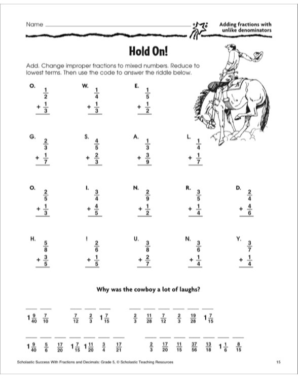 Hold On (Adding Fractions WIth Unlike Denominators): Scholastic Success ...