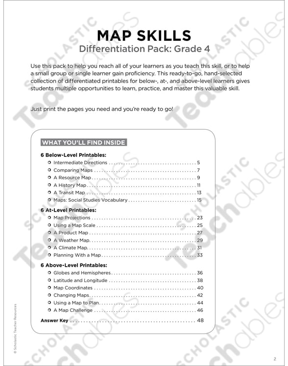 Map Skills Grade 4 Differentiation Pack By