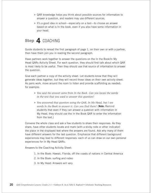 QAR Comprehension Lessons: Grades 2-3 by Kathryn H. Au;Taffy E. Raphael