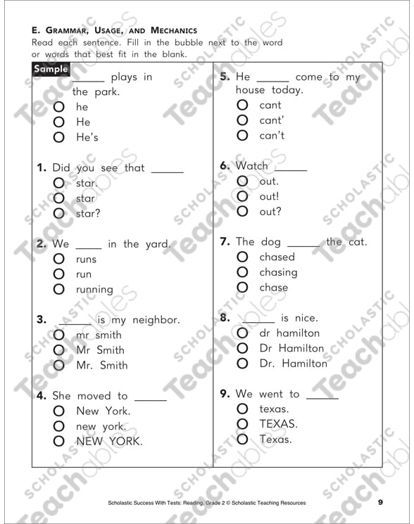 Practice Test 2: Reading Skills (Grade 2) by