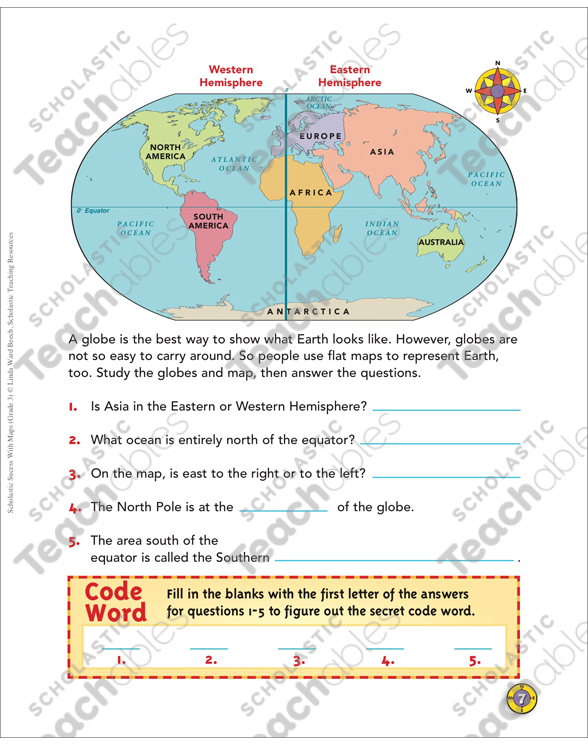 The World on a Globe Grade 3 Map Skills by