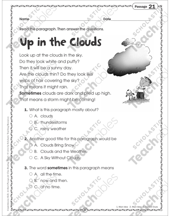 grade reading free books printable 1 Up Clouds: the in Grade by Reading Close Passage 1