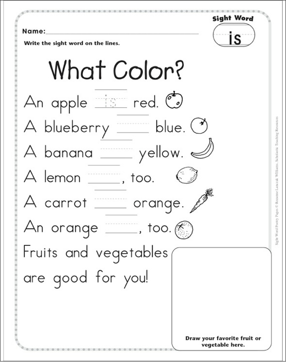 Sight Word Poetry Pages By Rozanne Lanczak Williams