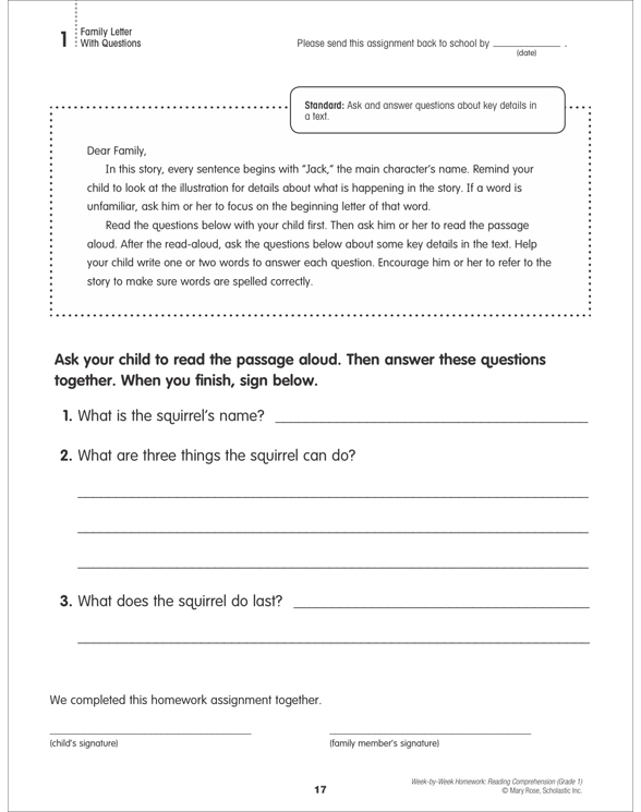 Week-by-Week Homework: Reading Comprehension Grade 1 by Mary C Rose