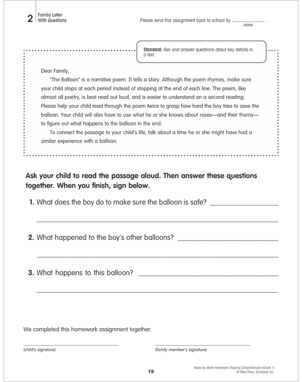 Week-by-Week Homework: Reading Comprehension Grade 1 by Mary C Rose