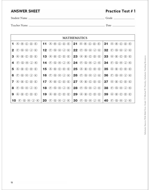Scholastic Success With Math Tests: Grade 3 Workbook by