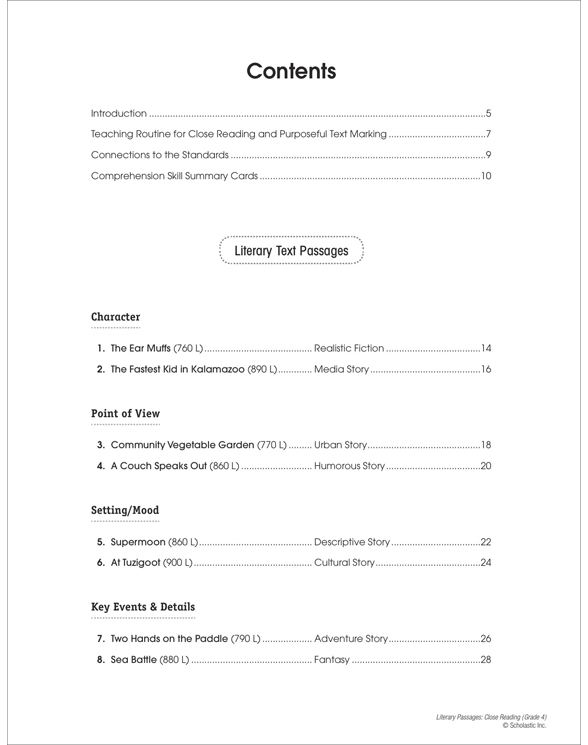 Literary Passages Close Reading Grade 4 By Martin Lee