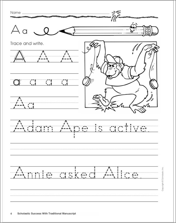 Scholastic Success With Traditional Manuscript: Grades K-1 Workbook by