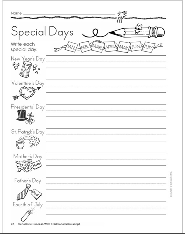 Scholastic Success With Traditional Manuscript: Grades K-1 Workbook by