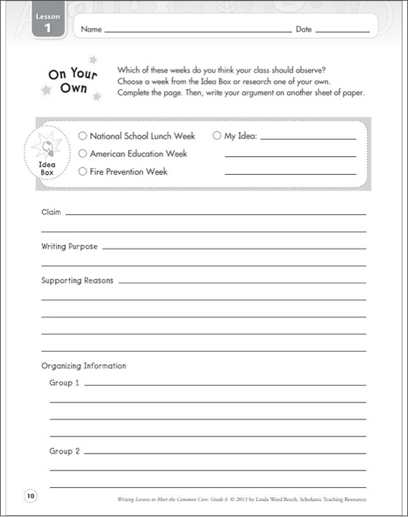 Writing Lessons To Meet the Common Core: Grade 6 by Linda Ward Beech