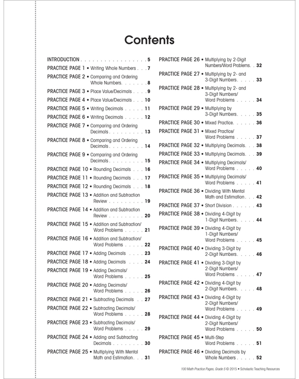 100 Math Practice Pages: Grade 5 by