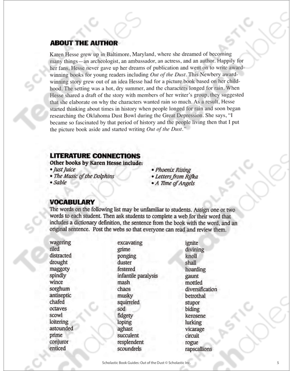 Book Guide Out of the Dust by