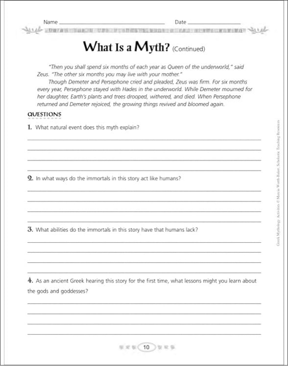 Greek Mythology Activities by Marcia Worth-Baker