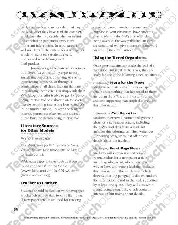 Newspaper Article: Leveled Graphic Organizers by