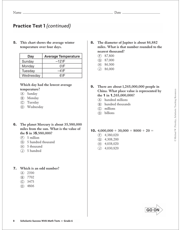 Scholastic Success With Math Tests: Grade 6 Workbook by