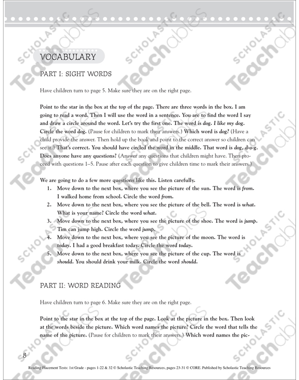 Reading Placement Tests: First Grade by