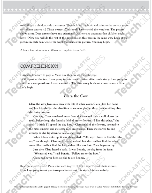 Reading Placement Tests: First Grade by