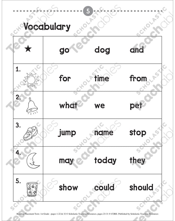 Reading Placement Tests: First Grade by