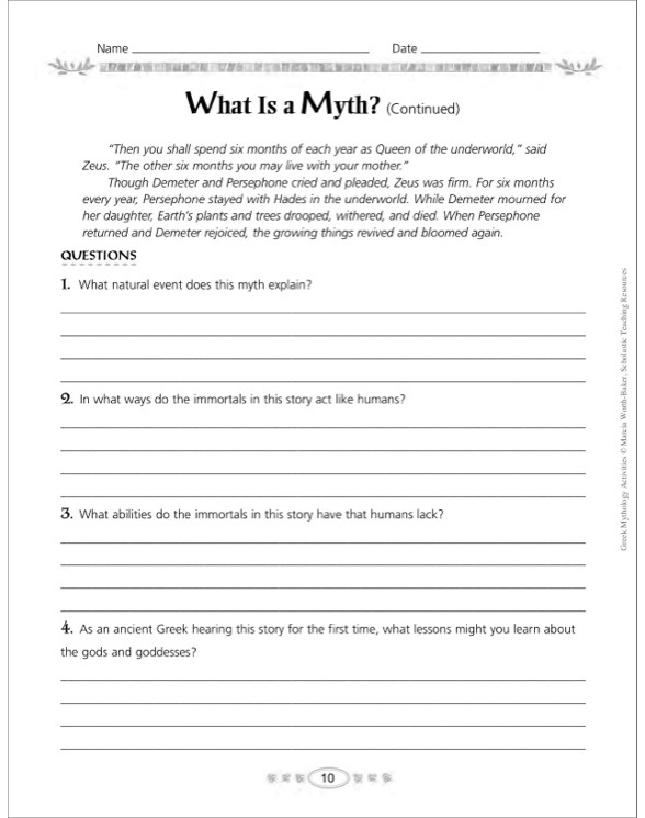 Greek Mythology Activities by Marcia Worth-Baker