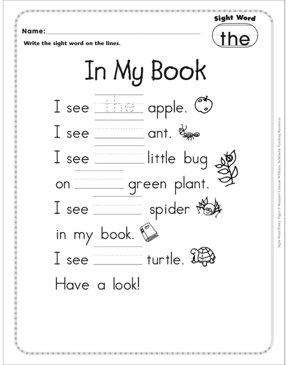 Sight Word Poetry Pages By Rozanne Lanczak Williams