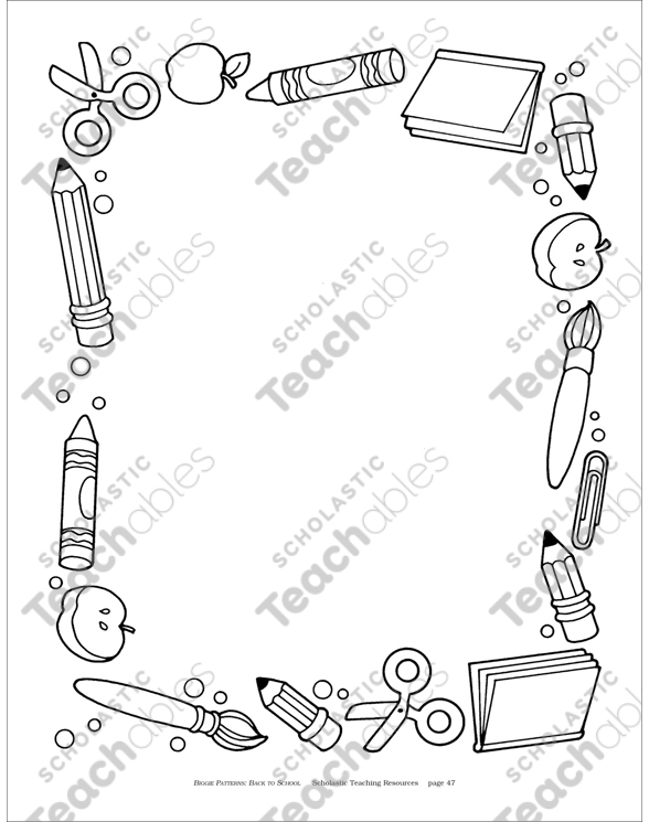 School Supplies Border Stationery Reproducible Pattern by