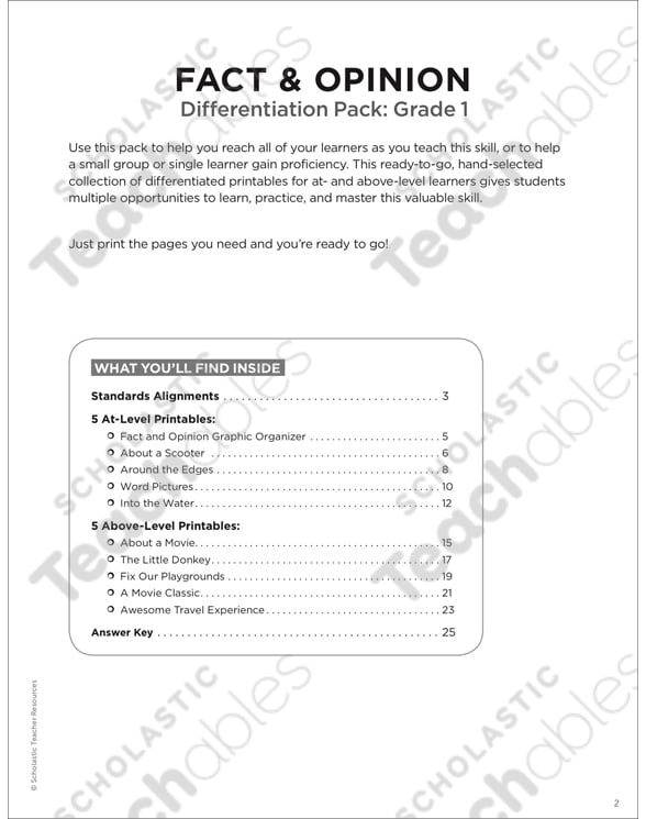 Fact & Opinion Grade 1 Differentiation Pack By