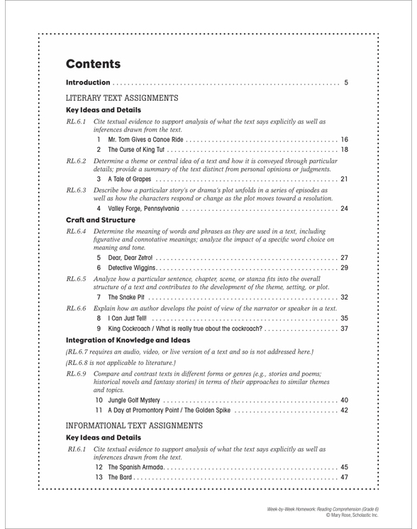 Week by week homework reading comprehension grade 6 pdf 02 picture